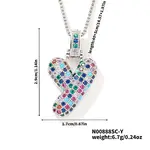 Brass Pave Colorful Cubic Zirconia Letter Pendant Box Chain Necklaces
