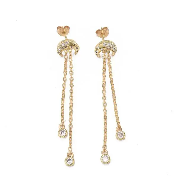Brass Micro Pave Clear Cubic Zirconia Dangle Stud Earrings