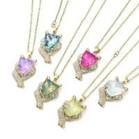 Lion Light Gold Brass Micro Pave Cubic Zirconia Pendant Necklaces