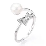 Natural Pearl Finger Open Cuff  Ring Micro Pave Clear Cubic Zirconia