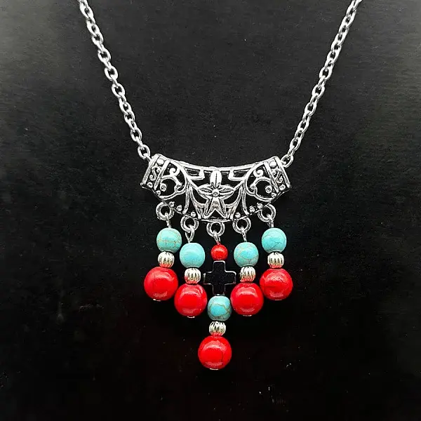 Ethnic Style Alloy with Synthetic Turquoise Tassel Pendant Necklaces for Women