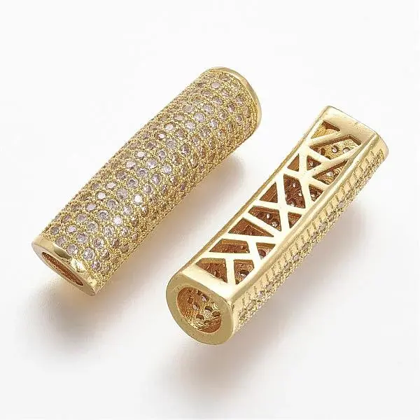 Brass Micro Pave Cubic Zirconia Tube Beads