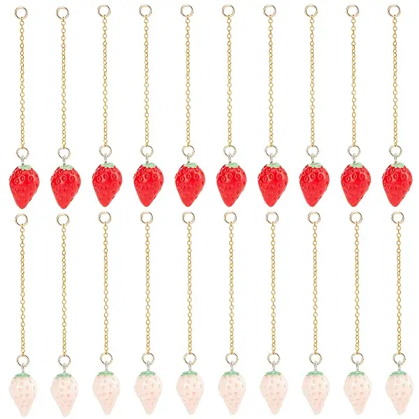 20Pcs 2 Colors Opaque Resin Simulation Strawberry Pendant Decorations for Keychain