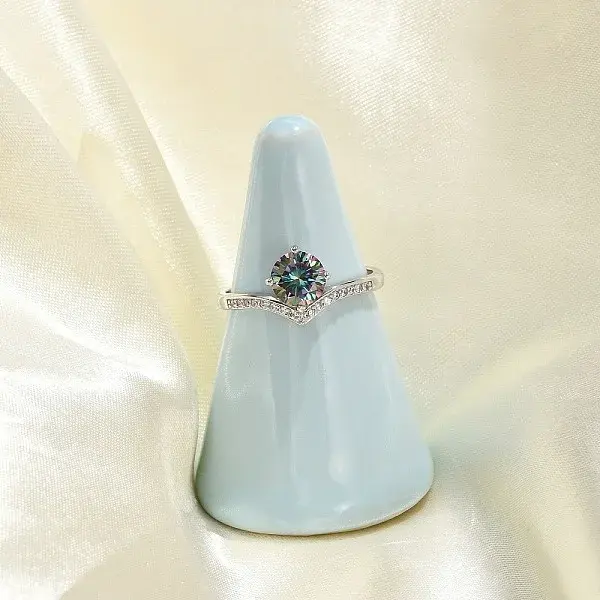 Rhodium Plated 925 Sterling Silver Moissanite Adjustable Rings for Women