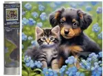Kočička a pejsek v pomněnkách 30 x 40 cm (Diamantový obrázek)