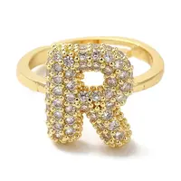 Rack Plating Letter Brass Micro Pave Clear Cubic Zirconia Adjustable Rings for Women