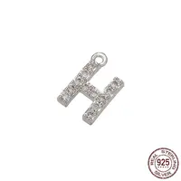 Real Platinum Plated Rhodium Plated 925 Sterling Silver Micro Pave Clear Cubic Zirconia Charms
