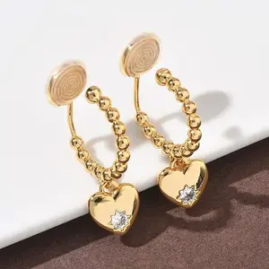Heart Brass Micro Pave Clear Cubic Zirconia Clip-on Earrings