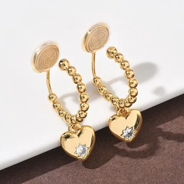 Heart Brass Micro Pave Clear Cubic Zirconia Clip-on Earrings