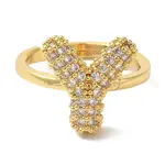 Rack Plating Letter Brass Micro Pave Clear Cubic Zirconia Adjustable Rings for Women