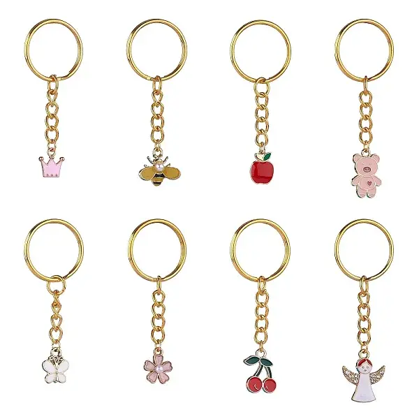 8Pcs Alloy Enamel Pendants Keychain