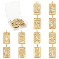 12Pcs 12 Style Brass Micro Pave Clear Cubic Zirconia Pendants