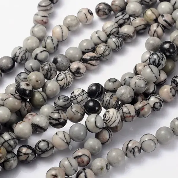 Natural Black Silk Stone/Netstone Bead Strands