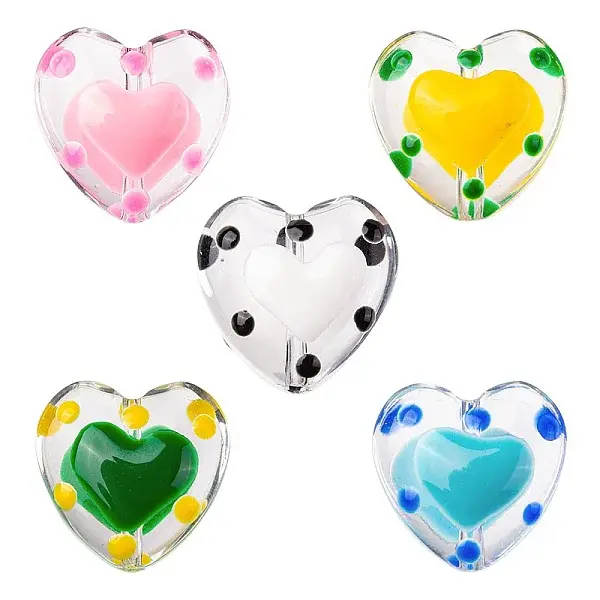 5Pcs 5 Colors Transparent Glass Heart Beads