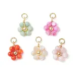 Dyed Natural Shell & Brass Round Beaded Flower Pendants