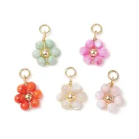 Dyed Natural Shell & Brass Round Beaded Flower Pendants
