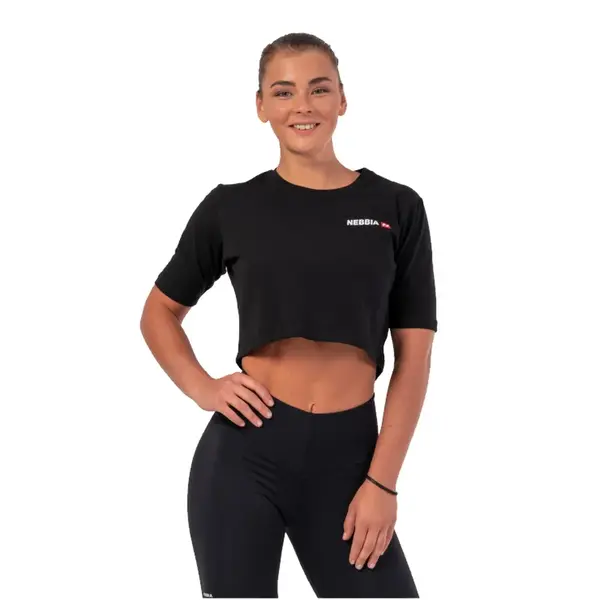 Dámský volný crop top Nebbia Minimalist Logo 600 Black L
