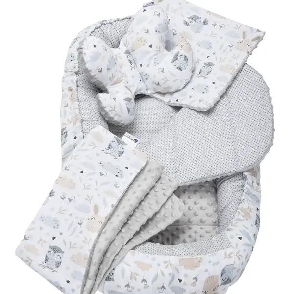 Medi Partners Cocoon in a 5-piece set (cocoon / insert / butterfly pillow / flat pillow / quilt 75x55) – Polana + gray Minky