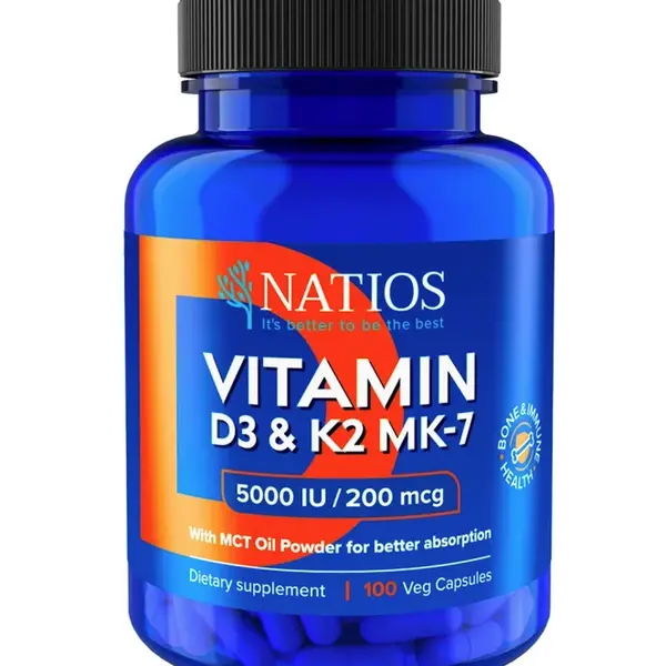 NATIOS Vitamin D3 & K2 MK-7 5000 IU / 200 mcg 100 kapslí