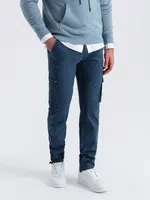 Ombre Men's cargo pants STRAIGHT LEG with triangle pins on pocket - dark blue