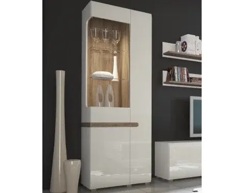 Vysoká vitrína Linate, biely lesk/dub, ľavá%