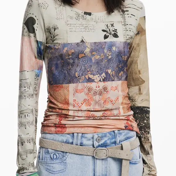 Dámské triko s dlouhým rukávem a vzorem