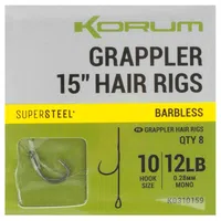 Korum návazec grappler 15” hair rigs barbless 38 cm - velikost háčku 10 průměr 0,28 mm nosnost 12 lb