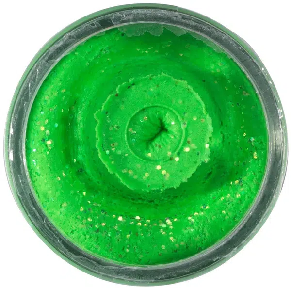 Berkley těsto na pstruhy natural glitter troutbait česnek - třpytivá jarní zelená