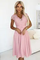 381-6 LINDA - chiffon dress with lace neckline - dirty pink