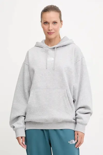 Mikina The North Face Essential dámská, šedá barva, s kapucí, melanžová, NF0A89ENDYX1