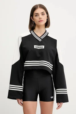 Mikina adidas Originals Crew Sweatshirt dámská, černá barva, vzorovaná, JW7273