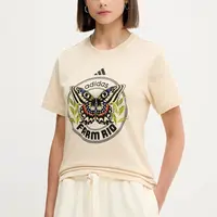 Bavlněné tričko adidas x Farm Rio dámské, béžová barva, JL8614