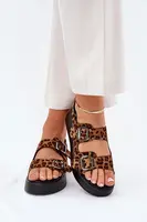 Boto Dámské Sandály Na Platformě A Kotníku S Přezkami Leopardí Hnědé Genorre