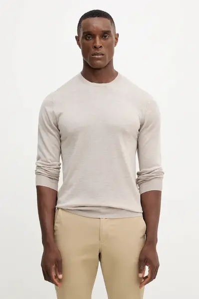 Vlněný svetr Hackett London pánský, béžová barva, HM7000006