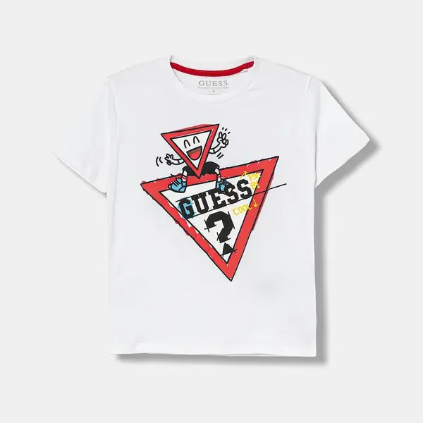 Dětské bavlněné tričko Guess bílá barva, s potiskem, N5YI00 K8HM4