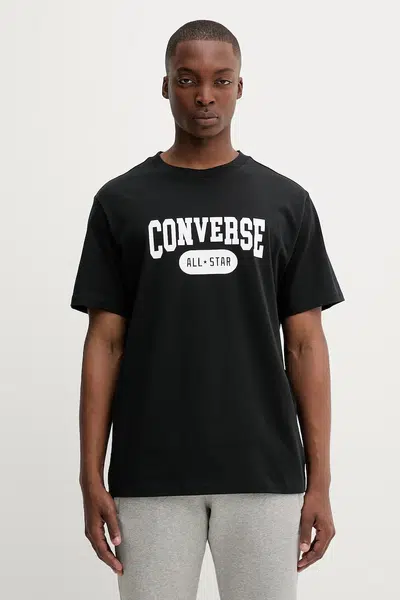 Bavlněné tričko Converse pánské, černá barva, s potiskem, 10027730-A01