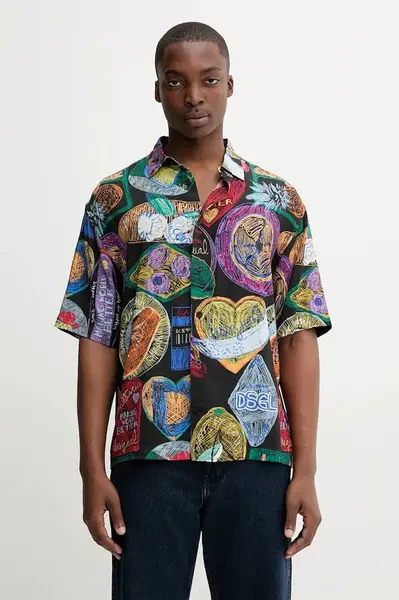 Košile Desigual LIMA pánská, černá barva, relaxed, s klasickým límcem, 25WMCW10