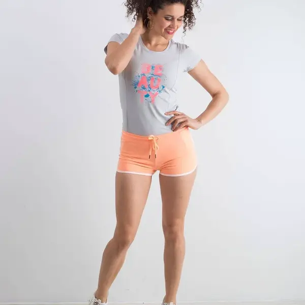 Shorts with trimming and text print apricot