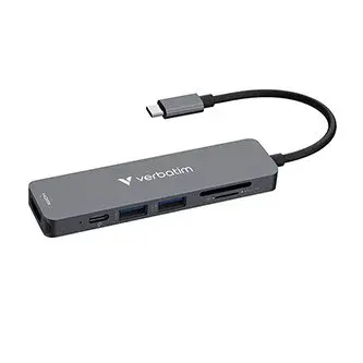 Verbatim 32156, USB-C víceportový rozbočovač Essentials 6-port, 32156, šedý, délka kabelu 18cm, USB-C PD, USB-A 3.2 Gen 1, USB-A 2.0, SD