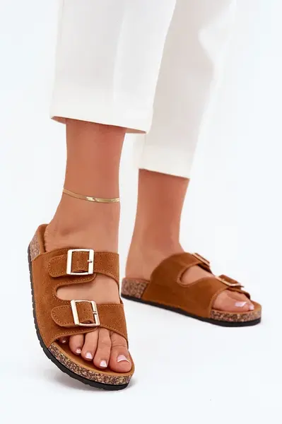 Boto Dámské Pantofle Se Zlatými Přezkami A Prošíváním Camel Lunera