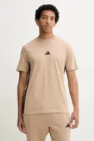 Bavlněné tričko adidas Essentials pánské, béžová barva, s aplikací, JX0734