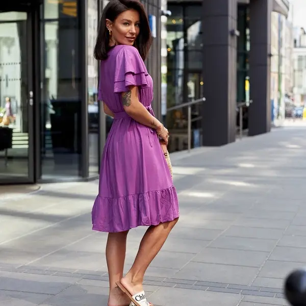 UR/CEO Purple mini dress with ruching Lorinka