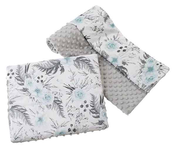 Medi Partners Quilt 75x100 + pillow 35x30 cotton + minky – Flowers + gray minky