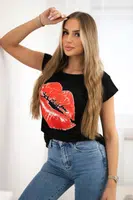 Blouse with black lip print