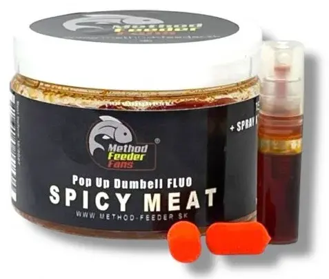 Cesnakmethod feeder fans plávajúce dumbell pop up 8x15 mm 100 ml + sprej esencia 2 ml - spice meat
