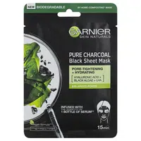 Garnier Čierna textilná maska s extraktom z morských rias Pure Charcoal Skin Naturals (Black Tissue Mask) 28 g