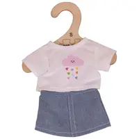 Bigjigs Toys Bílé triko s riflovou sukní pro panenku 28cm