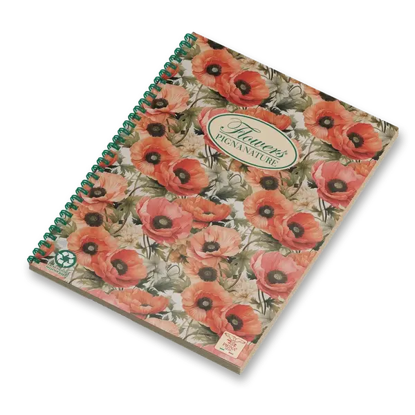 Kroužkový blok Pigna Nature Flowers - A4, čtverečkovaný, 135 listů, mix motivů