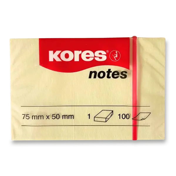Samolepicí bloček Kores - žlutý - 75 × 50 mm, 100 listů