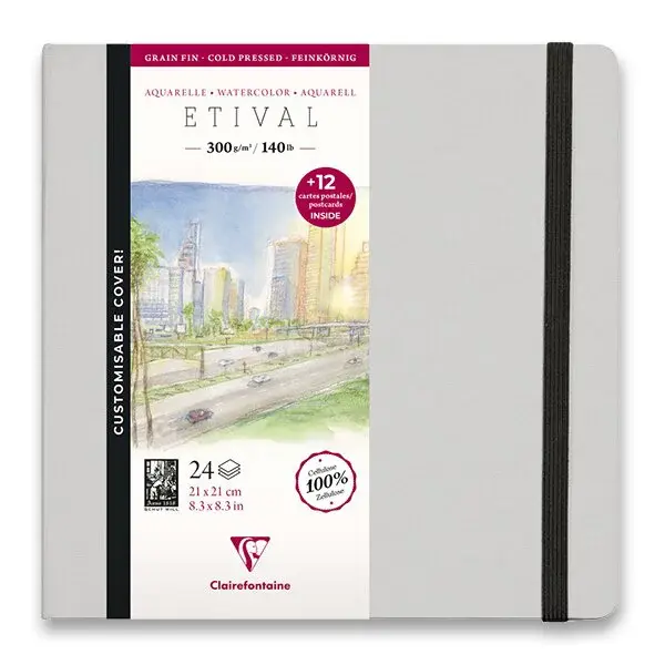 Akvarelové album Clairefontaine Etival Cold Pressed - s pohledy, 21 x 21 cm, 24 listů, 300 g